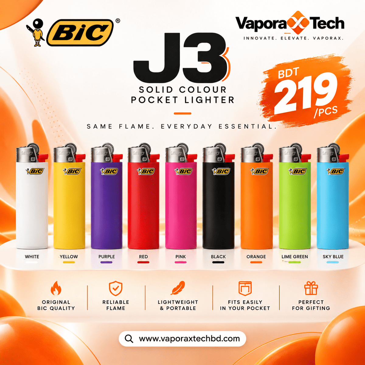 BIC® J3 Solid Colour Pocket Lighter - VaporaX Tech