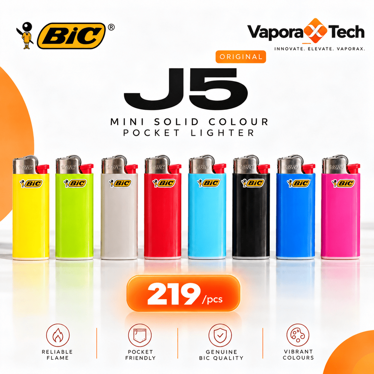 BIC® J5 Mini Solid Colour Pocket Lighter - VaporaX Tech